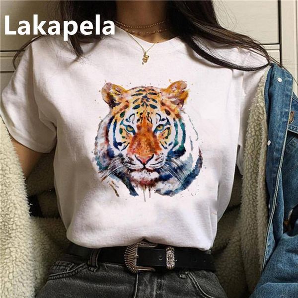 Cartoon Tiger Grafik Gedruckt T Shirt Frauen Sommer Tops Mode Rundhals T-shirt Frau Kleidung Kurzarm T-shirts Tees