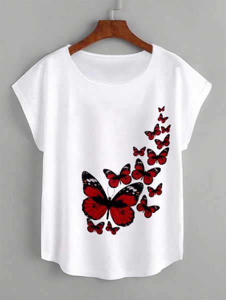 

butterfly print batwing sleeve tee h3px#, White