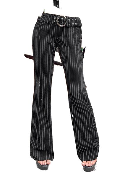 

striped belted pants j1qq#, Black;white