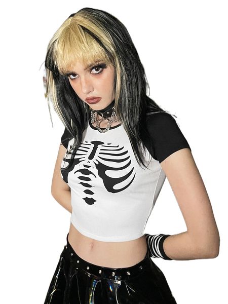 

bone print colorblock crop tee 89v5#, White