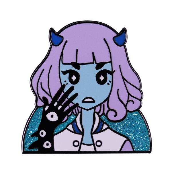 

devil girl's eyes flash brooch cute cartoon accessories, Blue