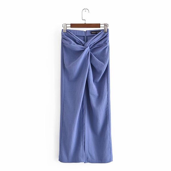 

women knotted skirt textured highwaist midi elegant high fashion casual skirts 210420, Black
