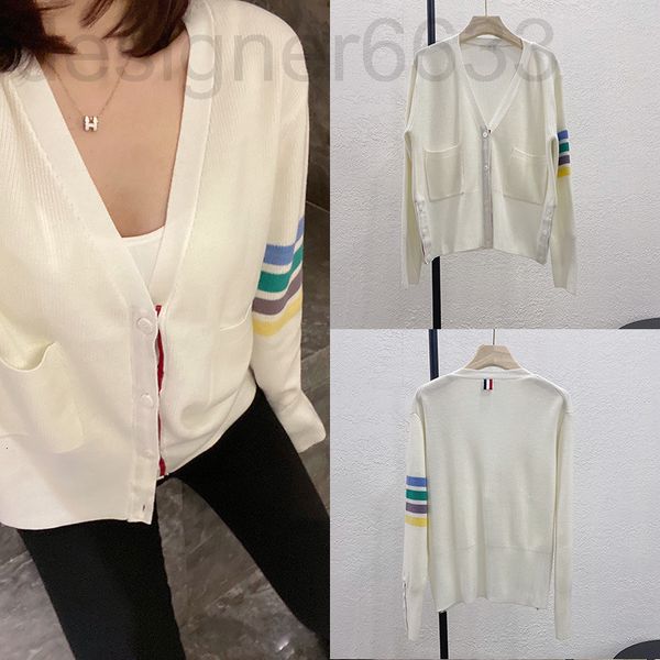 

women's knits & tees designer good morning, fan colorful striped cardigan knitted coat women's spring and autumn lazy style sweate, White