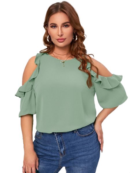 

plus cold shoulder ruffle detail n7af#, Black