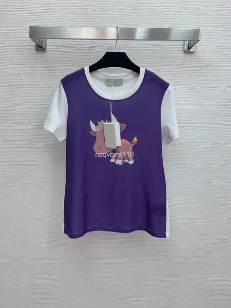 

women's t-shirt european goods 21 cute cow print front silk stitching back cotton round neck short sleeve t-shirt, White