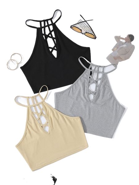 

3pcs criss cross halter m81y#, White