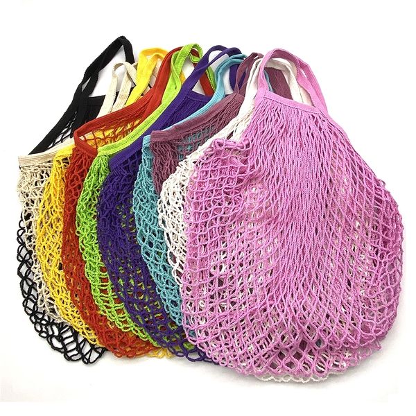Bolsas de supermercado reutilizáveis ​​portáteis para saco de saco de vegetais de frutas bolsa organizadora de corda de corda de algodão Sacos de compras de rede Tote FY4753 0525