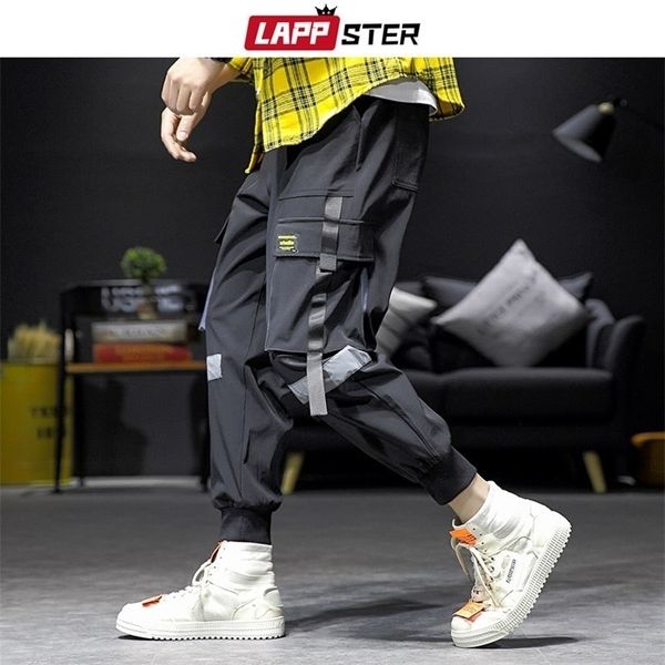 

lappster streetwear hip hop cargo pants 2019 autumn mens baggy pockets ribbon joggers pants men japanes style black harem pants t200219