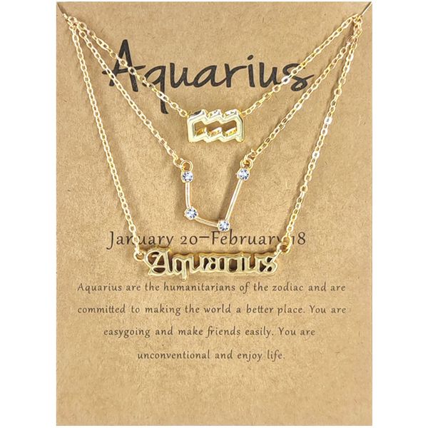 

the twelve signs of the alphabet symbols set diamond three-piece necklace collarbone chain, Silver