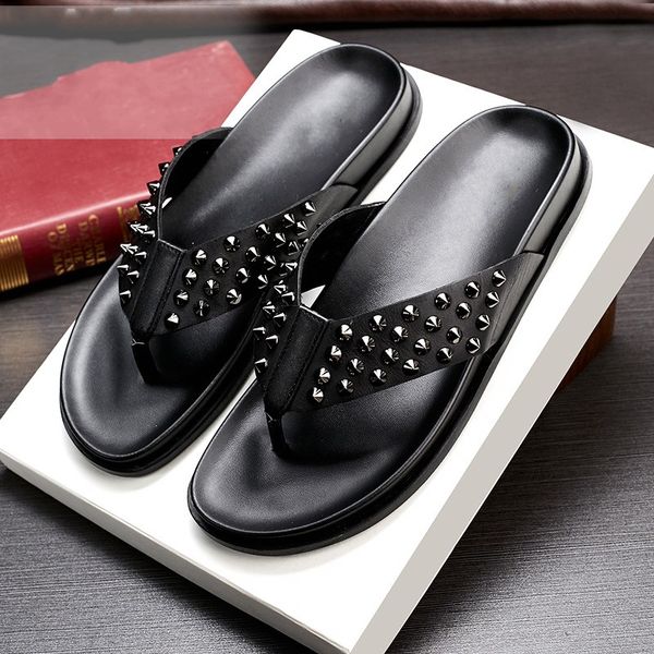 

summer fashion style rivets flip flops punk style men outdoor sandals casual slides shoes, Black