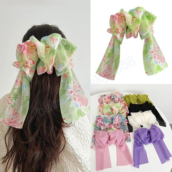 

oversize bow hair clip mesh ribbon spring clips tulle chiffon hairpin multi-layer organza barrette hair accessories, Slivery;white