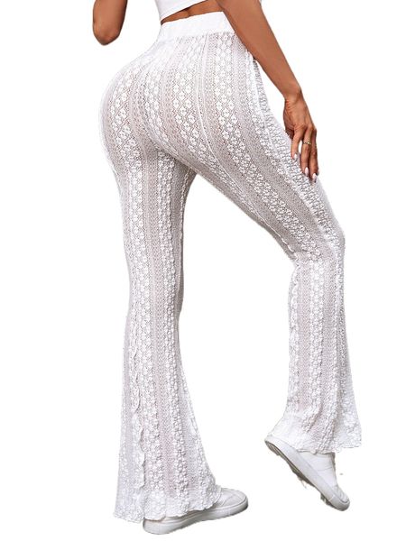 

high waist lace flare leg pants z8se#, Black;white