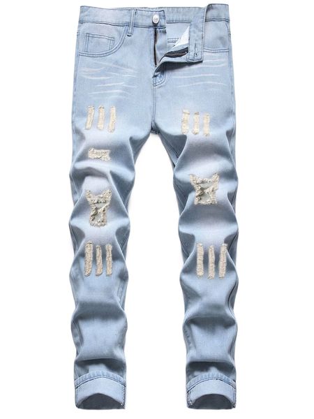 

romwe guys ripped jeans d51o#, Blue