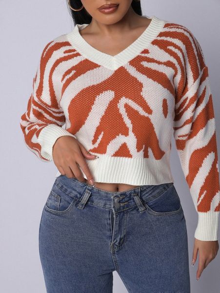 

sxy graphic drop shoulder crop sweater r1u2#, White;black