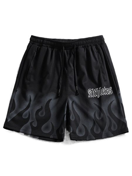 

men fire & letter graphic drawstring waist shorts l8wz#, White;black