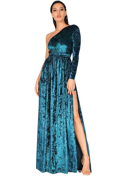 

love&lemonade one shoulder slit hem velvet maxi dress m4up#, Black;gray