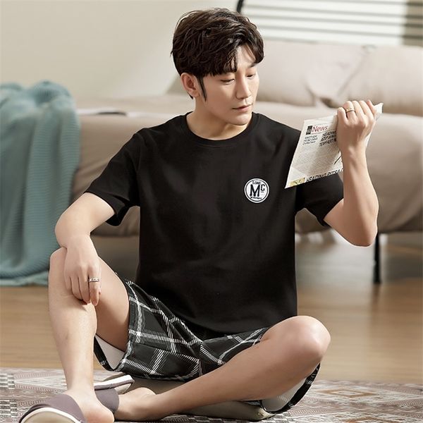 

plus size pajamas for men casual cotton print pajama sets summer short sleeve pijamaelastic striped shorts home suit pyjamas 220705, Black;brown