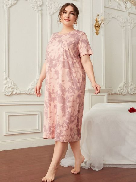 

plus tie dye patched pocket nightdress y9kn#, Black;white
