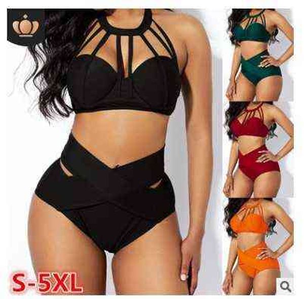 

sport solid bikini color round neck open back high waist belly covering strap split women's swimsuit, White;black