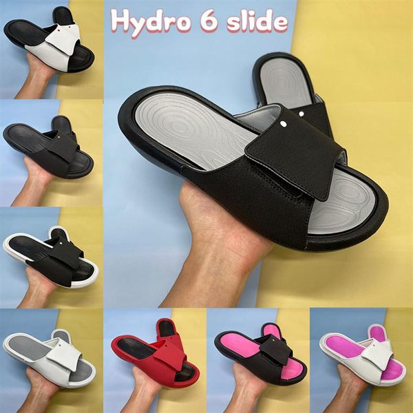 

with box hydro 6 slides slipper sandals men shoes black white wolf grey gym red metallic gold pink mens women sneakers us 4-11268c
