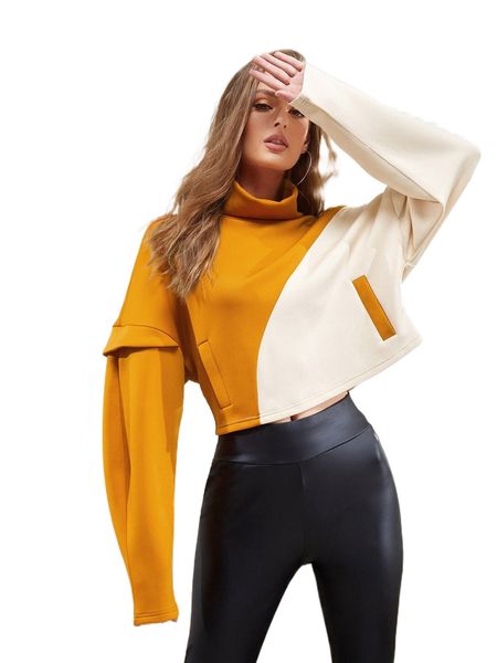 

x zahra kazemy high neck drop shoulder colorblock j2aa#, White