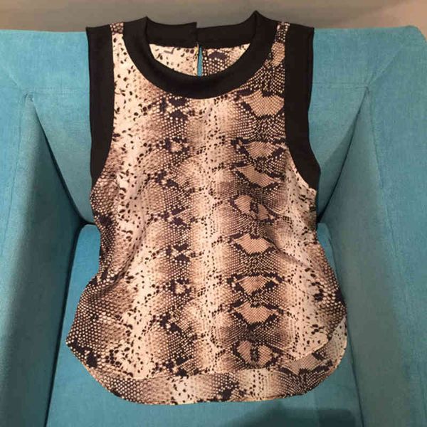 

women's t-shirt spring and summer british elizabeth silk sleeveless t-shirt snake special price, White