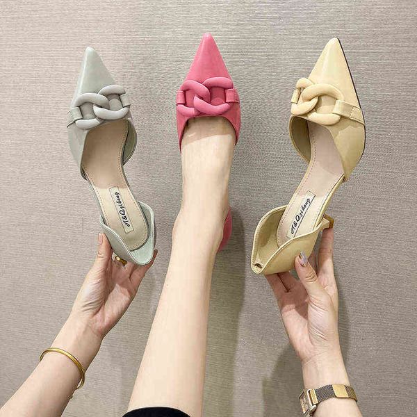 

sandals fashion women pumps pointy toe metal chain sweet style purple pink office dress shoes party thin high heels elegant 220323, Black