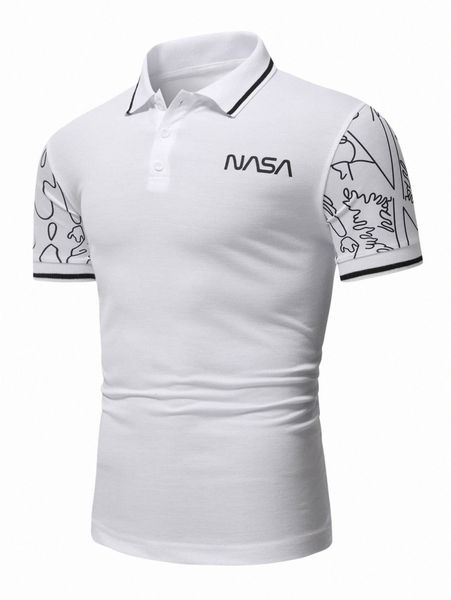 

men letter graphic contrast trim polo shirt r2qu#, White;black