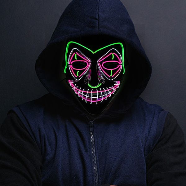 

party masks glowing led neon halloween v-shaped blood clown mask cosplay the role of joker flashing at halloween carnival