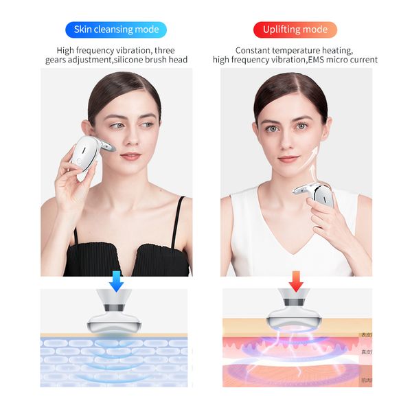 

ems face neck massage tool high freuqency vibration skin friendly silicone exfoliating brush warm temperatue neck lines smooth massager