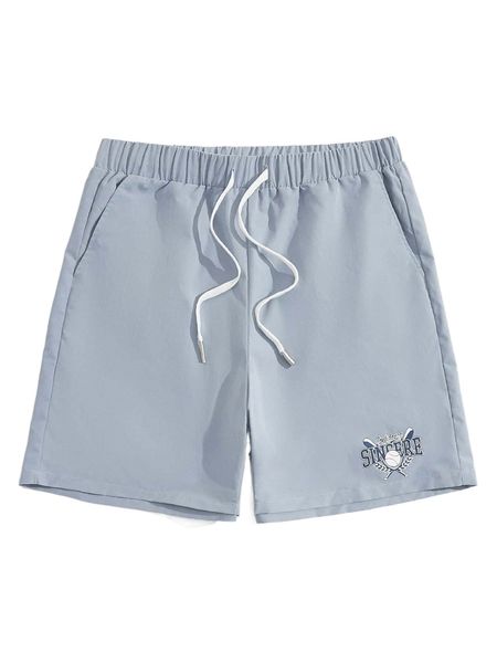 

men letter & baseball print drawstring waist shorts d2ee#, White;black