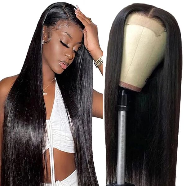 4x4 MINK Brazia -virgem Cabelos de renda virgem Fechamento de cabelos humanos para mulheres negras Brasileiras de renda reta Front Wigs Gaga Queen