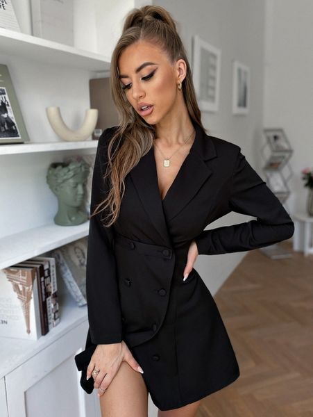 

double breasted wrap blazer dress 19bc#, White