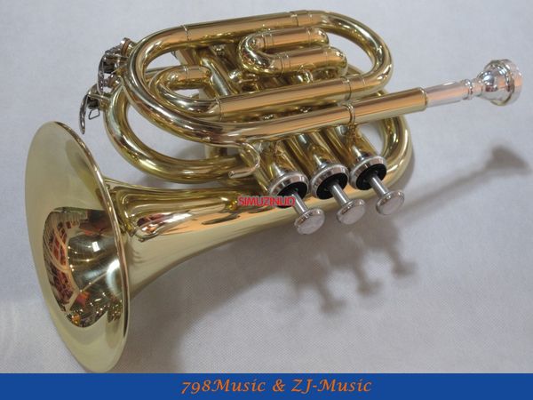 

aaa quality gold lacquer pocket trumpet bb horn large bell with case