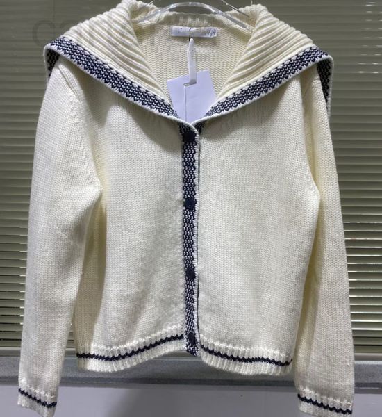 

women's knits & tees designer straight 2021 early autumn new navy collar batch shoulder style knitted v-neck long sleeved cardigan jack, White