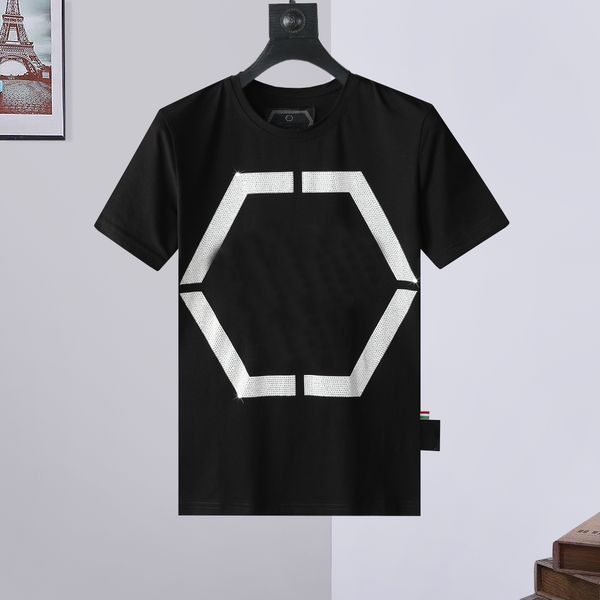

new summer men's cotton short sleeve t-shirts round neck slim fit diamond printing breathable comfortable high quality, White;black