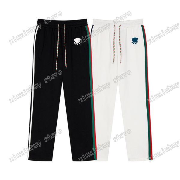 

xinxinbuy mens women designer pants paris webbing stripe letter embroidery pant men webbing trousers black white m-2xl
