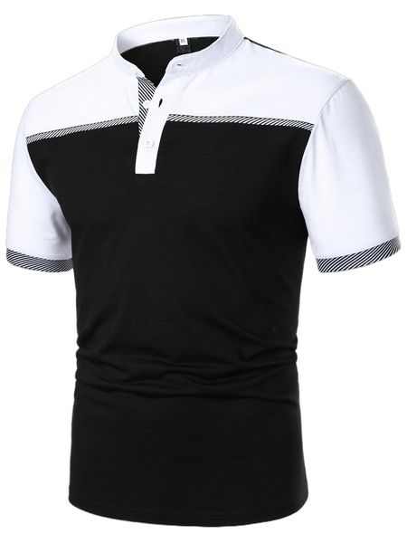 

men striped panel color block polo shirt g8dd#, White;black