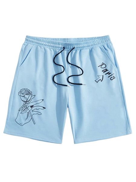 

romwe guys floral & hand print shorts b5vu#, White;black