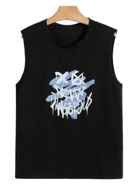 

men letter & expression print tank 70ur#, White;black