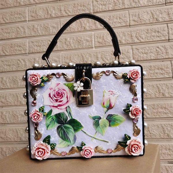 

fashion flower handbags pearl rivet box flap shoulder bag tote bags 220624