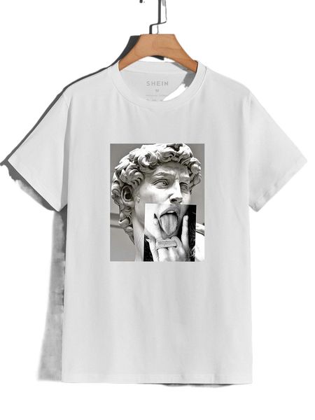 

men statue and figure graphic tee z0jm#, White;black
