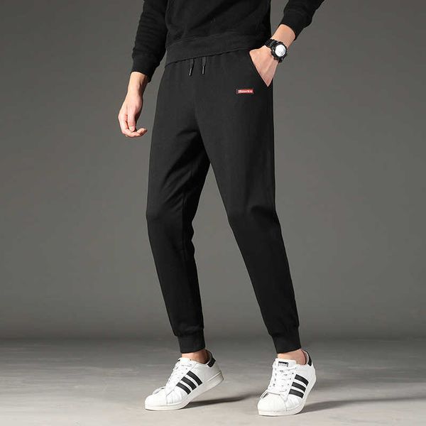 

newdesigner men fitness sports pant loose comfortable cotton running pants spring solid color slim fit trousers, Black