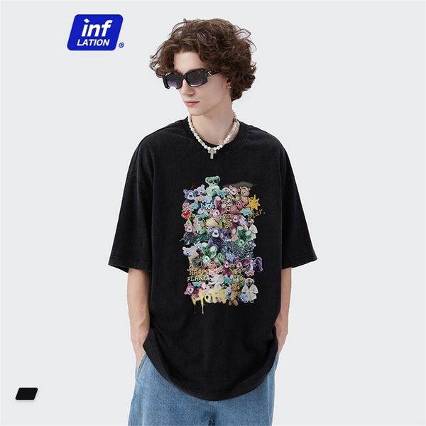 

inflation vintage t-shirts for men cartoon bear printing tees oversized hip hop t-shirts men summer black cotton t-shirts 220512, White;black