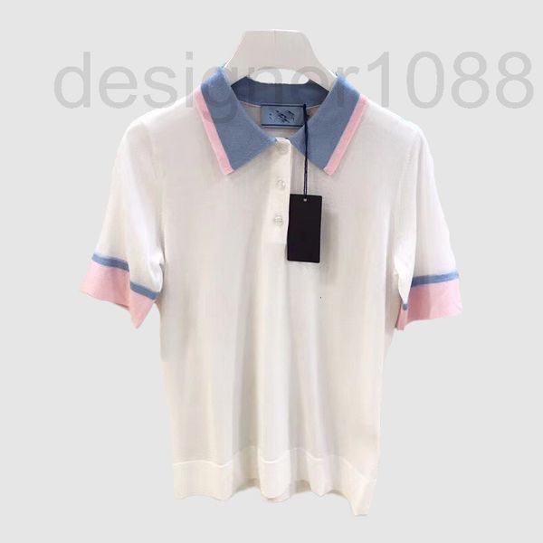 

women's knits & tees designer 2022 spring / summer star same polo collar color contrast tiansi needle shirt aging girl style short slee, White