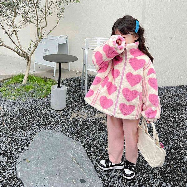 Cappotto per ragazze Cappotto in velluto di agnello Super spesso Plus Velluto Cappotto d'amore Top 22 Inverno Nuovo abbigliamento esterno per bambini New Pink J220718