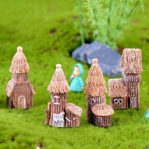 Objetos decorativos Figuras 1pcs Wood Rustic Vintage Castle Mini Fairy Garden DecorationDecorative