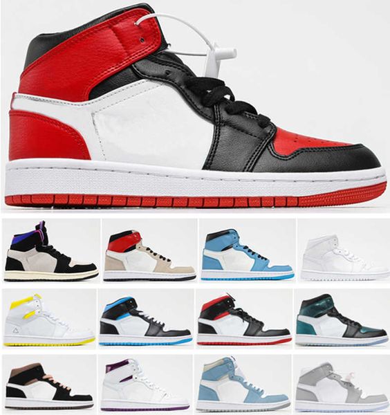 

2021 university blue 1 basketball shoes 1s high dark mocha electro orange unc light smoke grey hyper chicago patent bred royal toe, Black