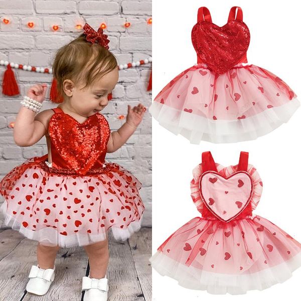 

0-24m valentines days baby girls romper dress ruffles strap sleeveless sequined heart printed lace tutu jumpsuits, Blue