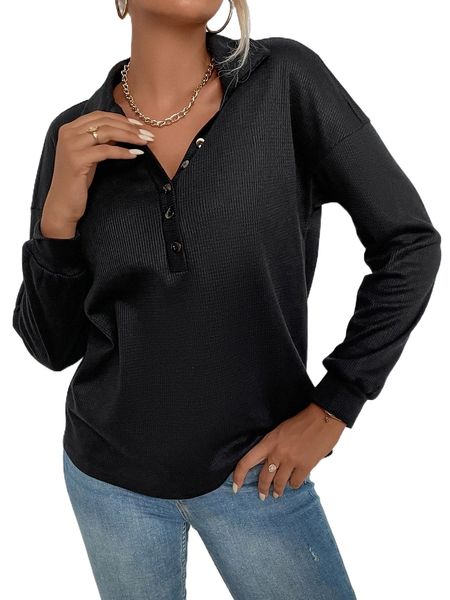 

half button drop shoulder tee h9u3#, White